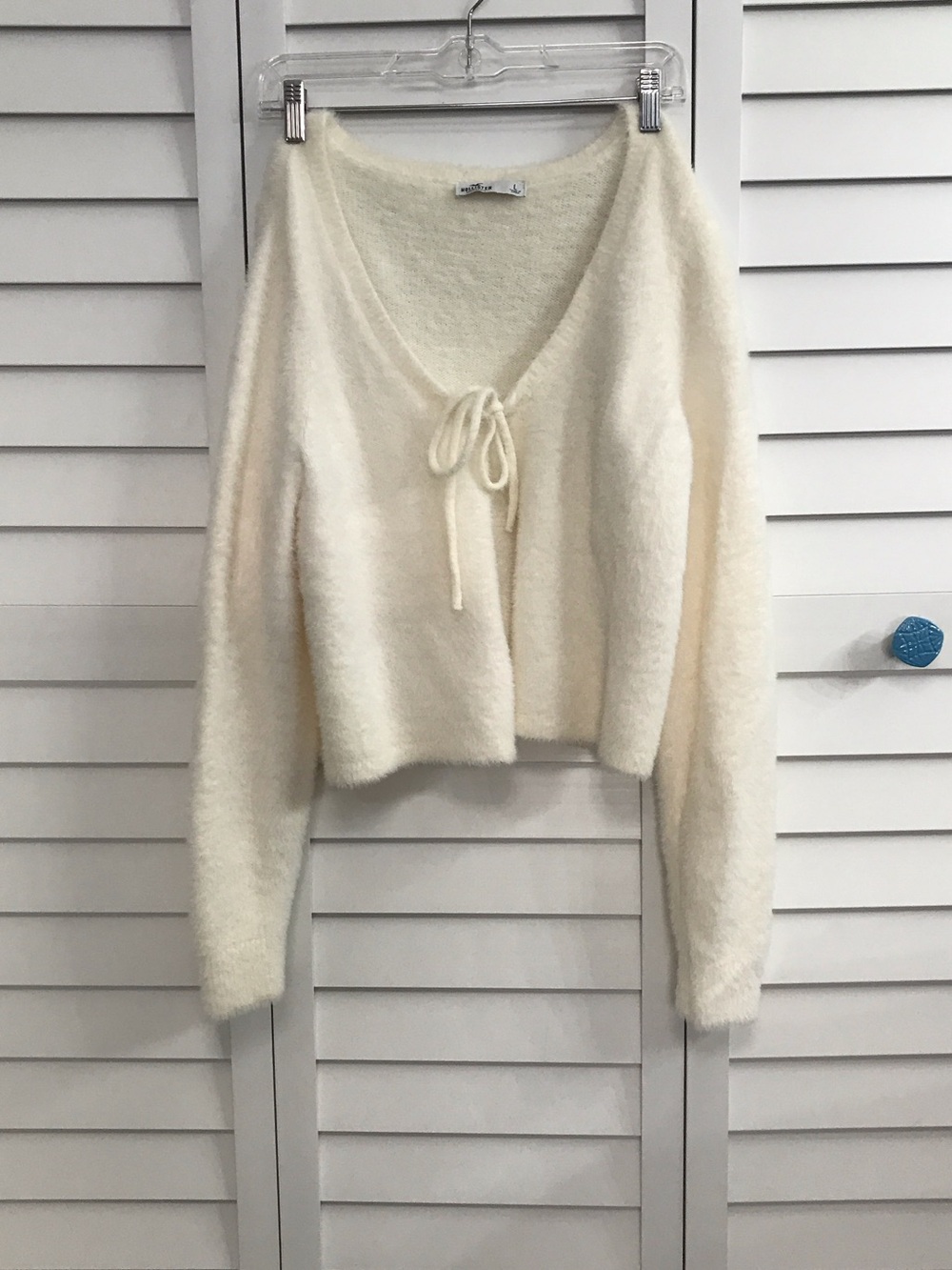 Hollister Cream Fuzzy Tie-Front V-Neck Sweater